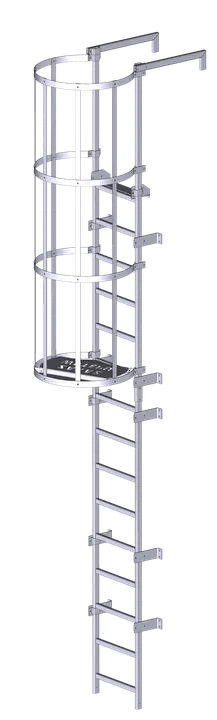 Steigleiter mit Rückenschutz – schematische Konfiguration für den Anfragebereich über 3 bis 10 m